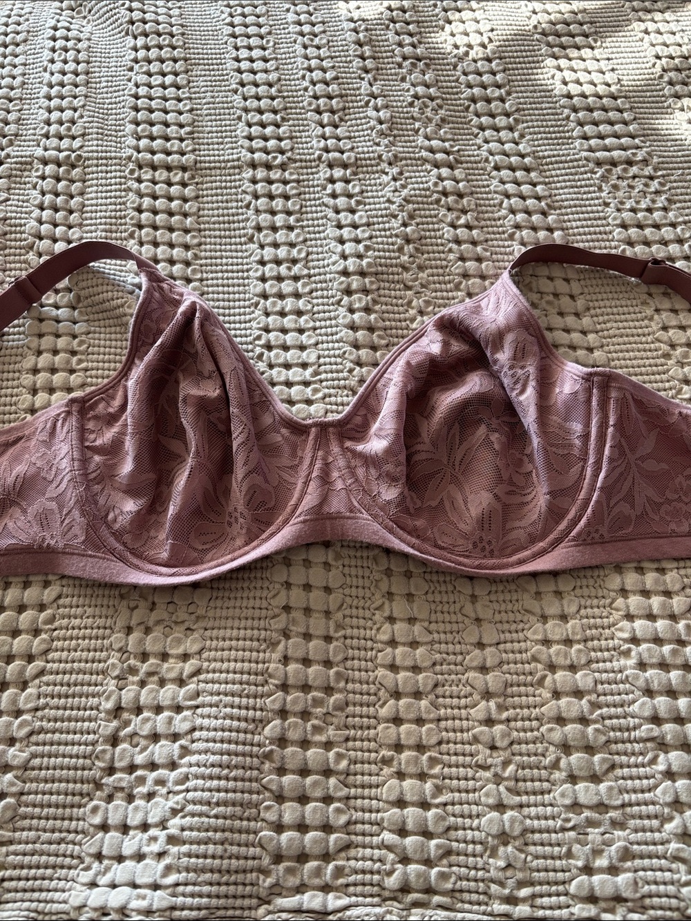 Lace lined cotton Underwire Bra in Dusty Rose. No padding. Bali 40D
